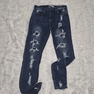 Rue21 Blue Skinny Jeans with Distressed Detailing Stretch 4